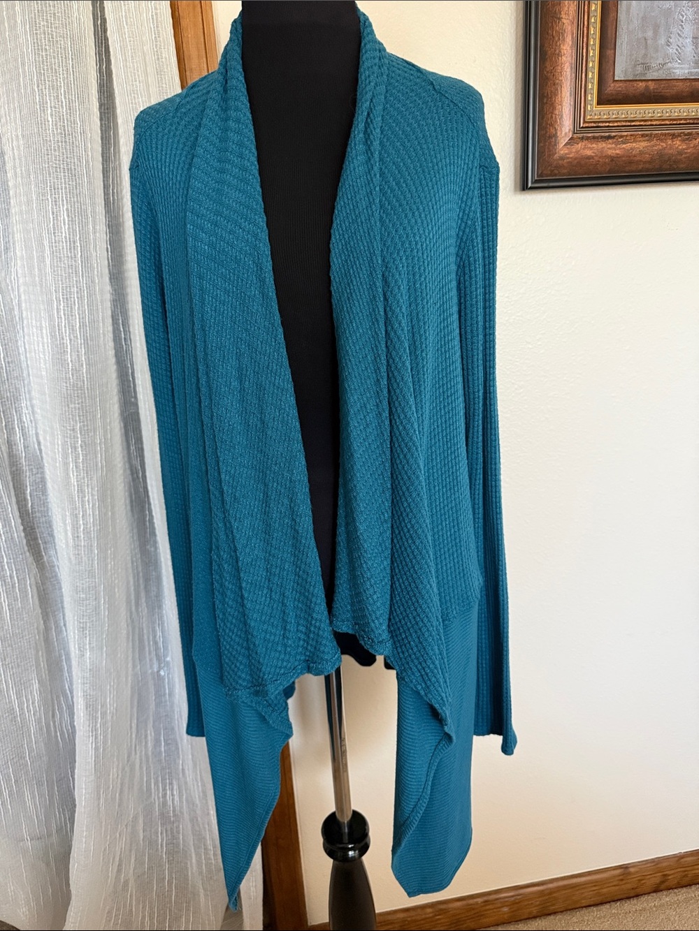 Soft Surroundings Teal Open-Front Draped Cardigan